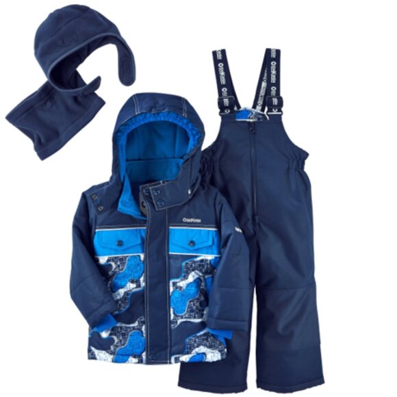 NWT Oshkosh B'gosh Baby Boys 4PC Snowsuit Set Jacket Overall Blue Camo 2… - Picture 1 of 6